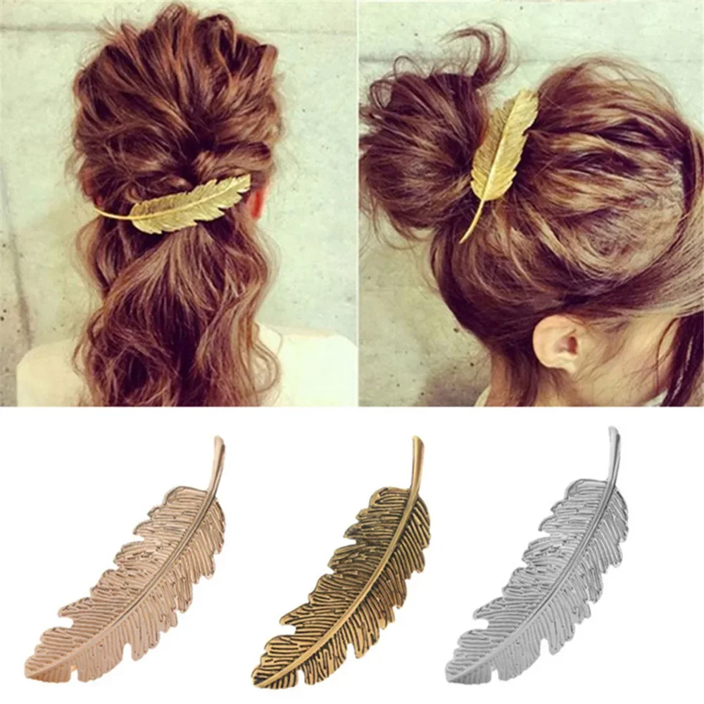 New Alloy Vintage Hair Clip Feather Leaf Shape Barrette Metal Hairpins For Women Lady Headwear Hair Accessories