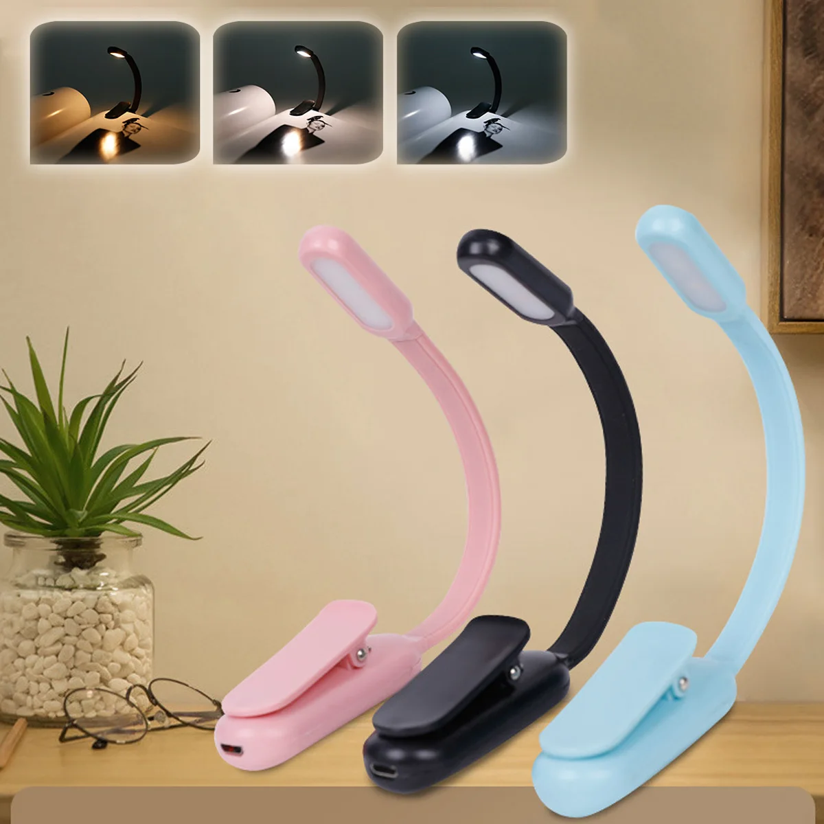 Mini livre LED Rechargeable par USB, lampe de lecture tricolore réglable à 3 luminosité pour voyage, chambre à coucher, dortoir