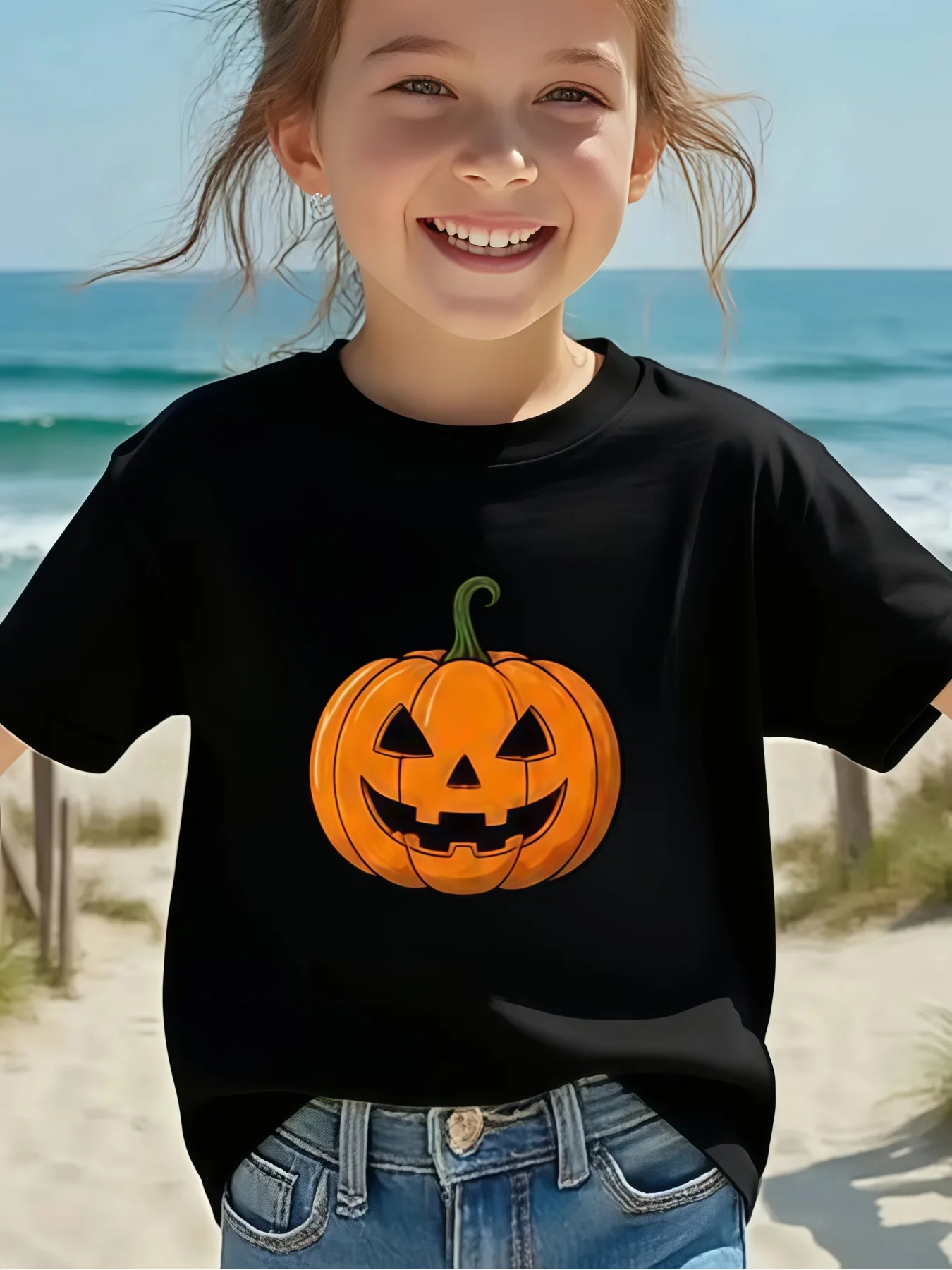 Kids Classic Jack O Lantern Pumpkin Graphic Tee Boys Girls Family Matching Short Sleeve Halloween Holiday Casual Daily T Shirt