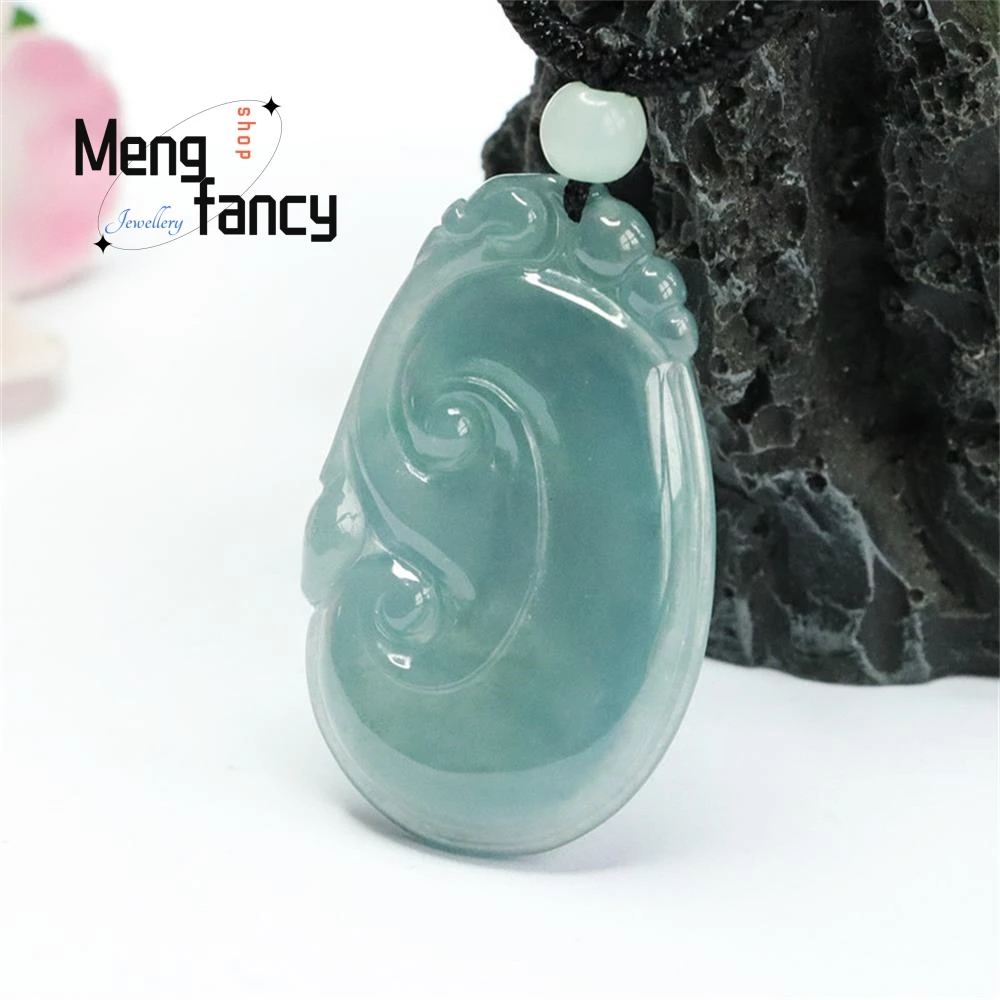 Natural Jadeite Blue Water Ruyi Jade Pendant Exquisite Elegant Simple High-grade Exquisite Luxury Quality Jewelry Holiday Gifts