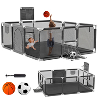 Playpen For Baby Toddlers, 182Cm*122Cm, With Baskeball Hoop Stand Rings Non-Slip Base, Baby Playpen Foldable For Babies Toddlers