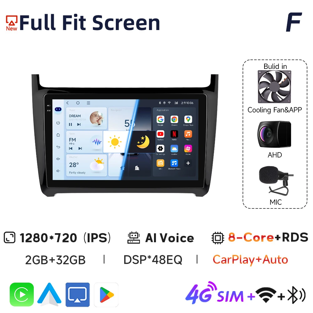 JIUYIN AI Voice Android Auto Radio Voor VW Volkswagen POLO 5 sedan 2008-2020 Carplay 4G Auto Multimedia GPS 2din autoradio