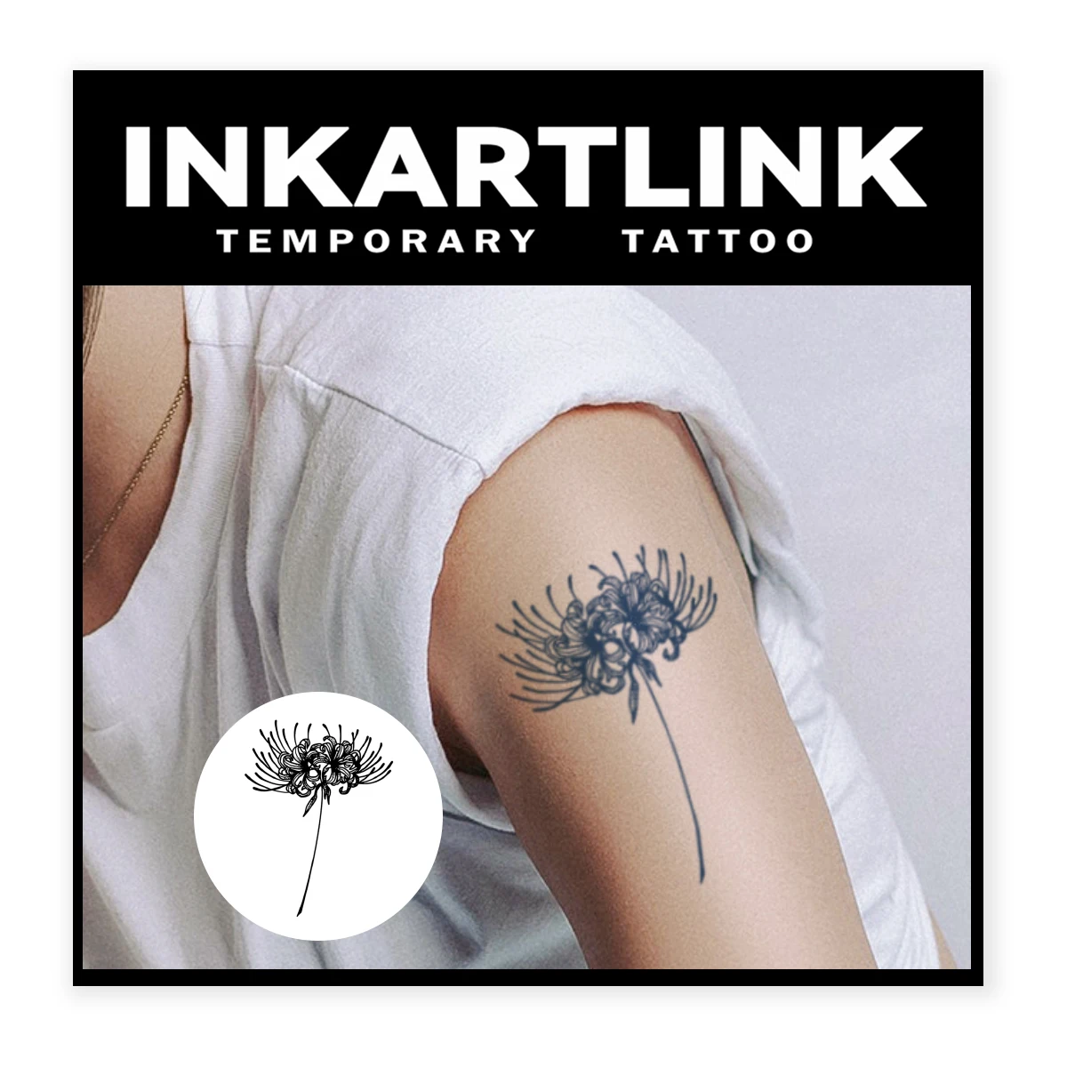 INKARTLINK Herbal Oriental Spider Lily Fine Line Tattoo Sticker for Minimalist Zen Vibe, Elegant Daily Look & Artful Outfits.