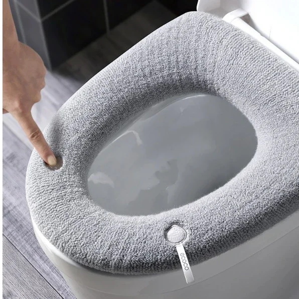 Winter Warm Toilet Seat Cover Closestool Mat Washable O-shape Pad Bathroom Accessories Knitting Pure Color Soft Bidet Cover