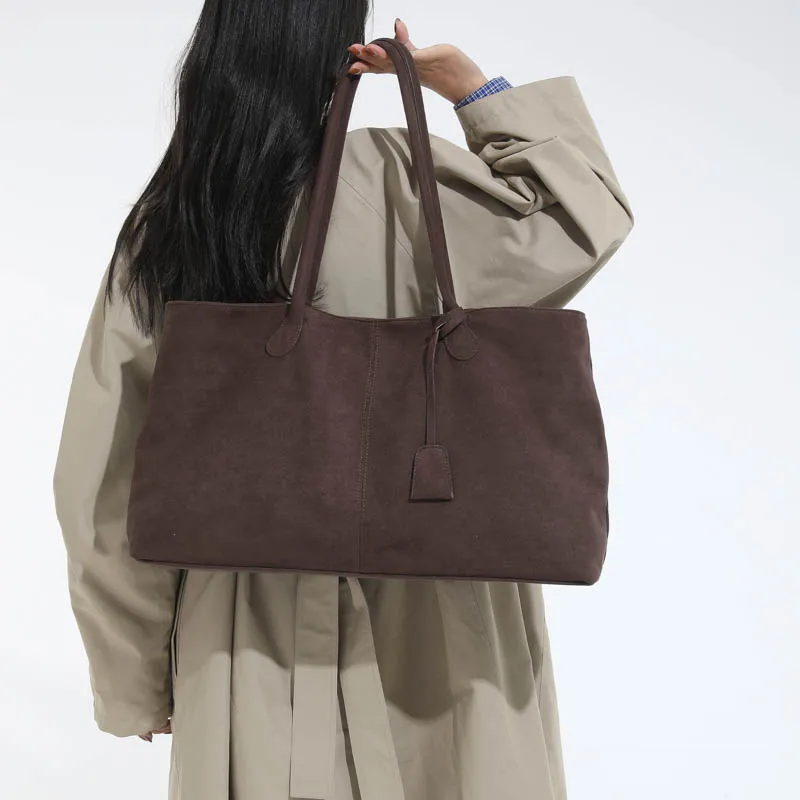 Women Suede Tote Bag Solid Color Shoulder Bag Large Capacity Handbags Trendy Satchel Bags Work Travel Shopping Commuter Tote Sac