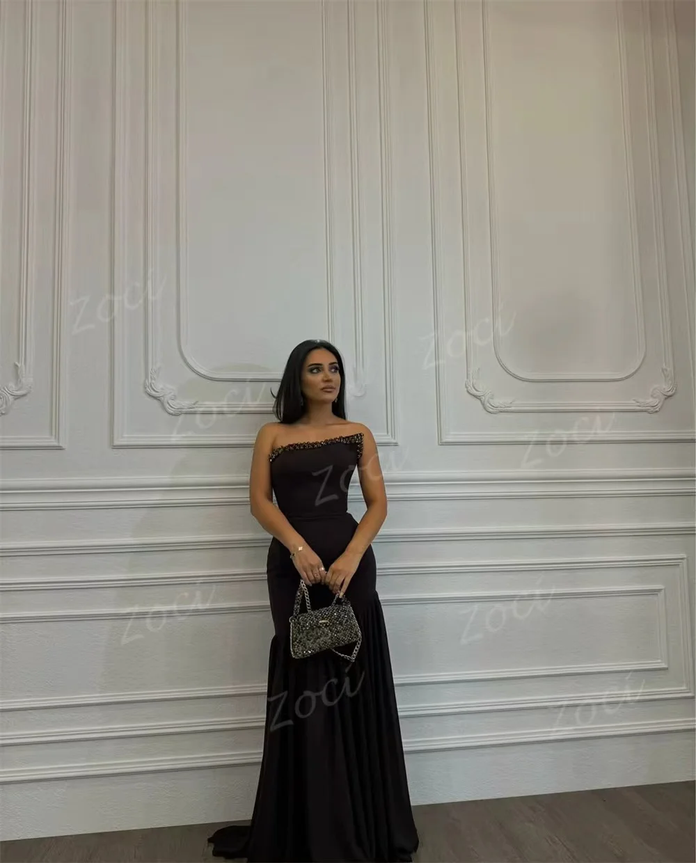 Zoci Bead Saudi Dubai Mermaid Prom Dresses Satin Long Formal Prom Dress Sleeveless Long Vestidos De Fiesta Elegant Customized