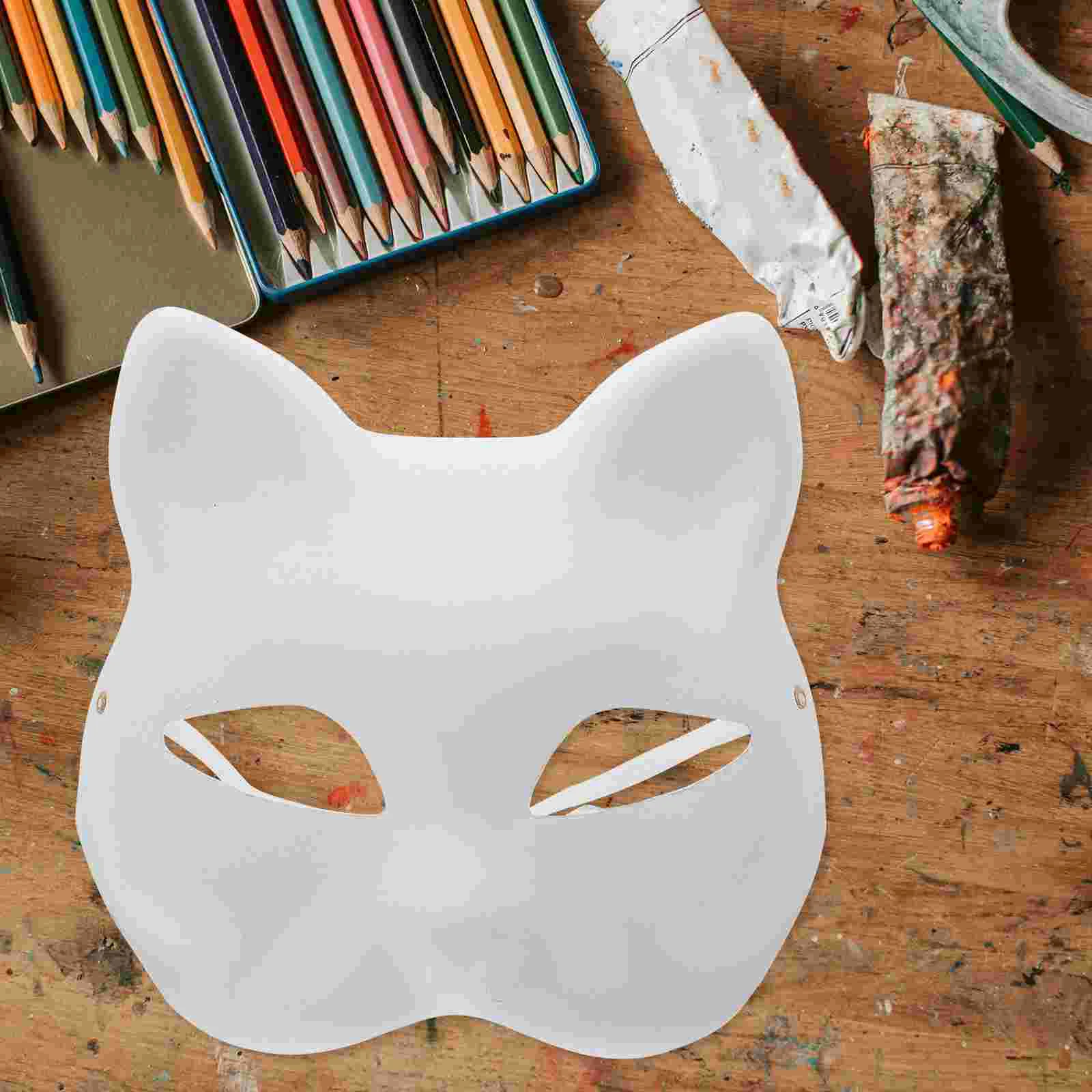 5 Pcs Half Face Cat Mask DIY White Paper Cosplay Halloween Costume Unpainted Masquerade Masks Blank Child