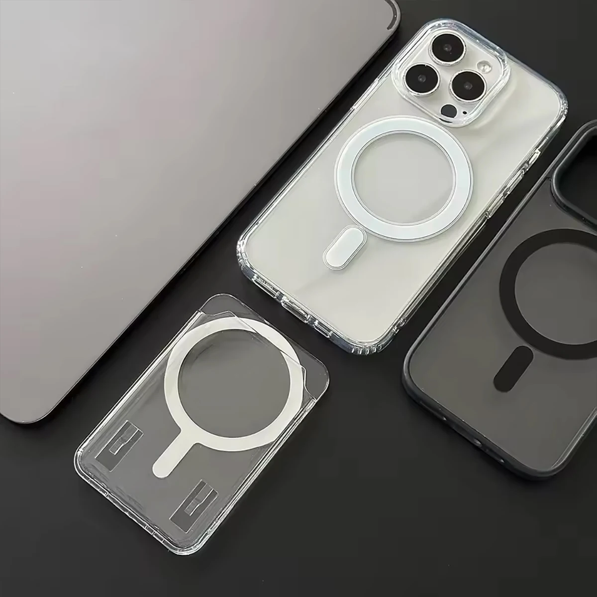 3-teiliges magnetisches Handy-Kartenetui, geeignet für Apple Card Wallet, kompatibel mit allen magnetischen Handyhüllen, transparente Schutzhülle für iPhone 17/16/15/14/13/12 Max Air Plus, kratzfeste Handyhülle aus PC – Detail 3