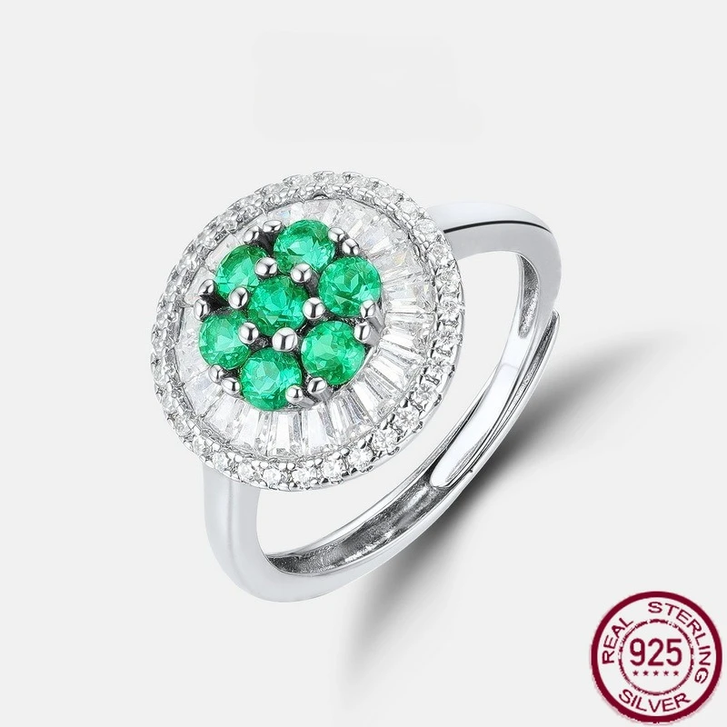 

Новое серебро S925, регулируемое кольцо с изумрудом, ювелирные изделия с драгоценными камнями, свадебные украшения