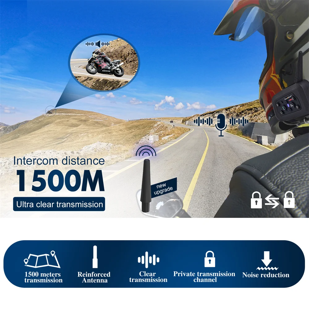 2026 New V6 PLUS Riders Motorcycle Intercom Bluetooth Wireless Helmet Headset 1200m Helmet Headset Waterproof Interphone Headset view 2