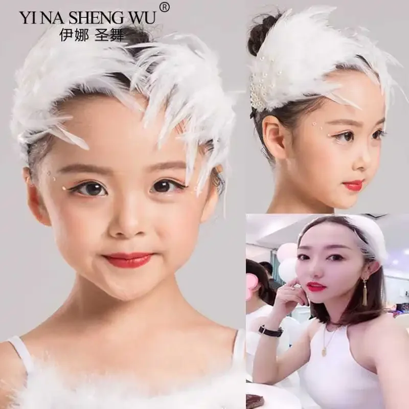 Couvre-chef en plumes de Ballet du lac des cygnes pour enfants et adultes, couvre-chef de princesse fait à la main pour filles, accessoires pour cheveux