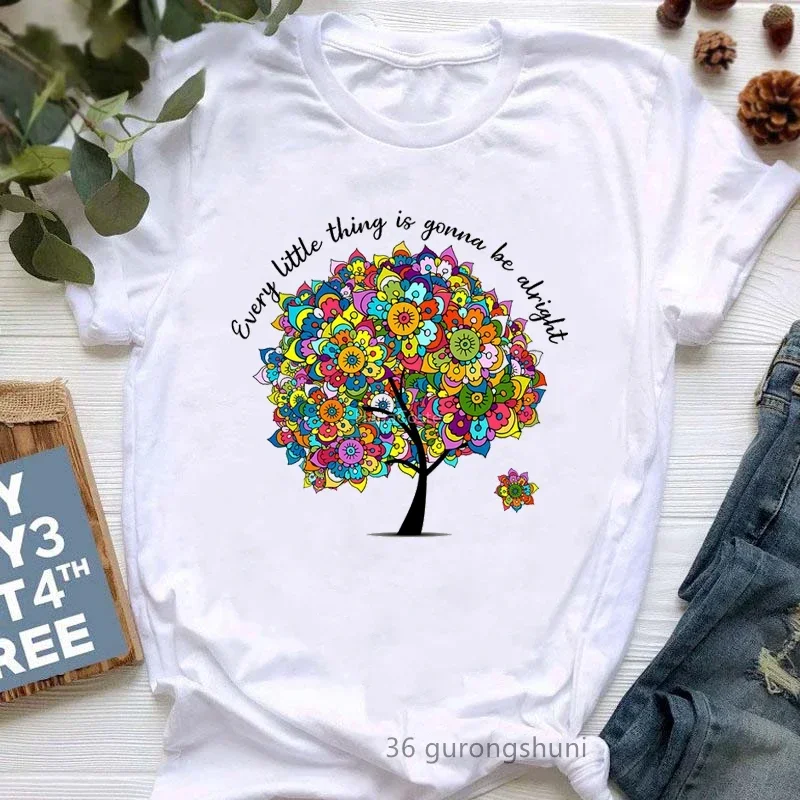 Rainbow Hippie Yoga Meditation Print Tshirt Women Clothes 2024 Funny Cool T Shirt Femme Buddha Chakra T-Shirt Female Streetwear