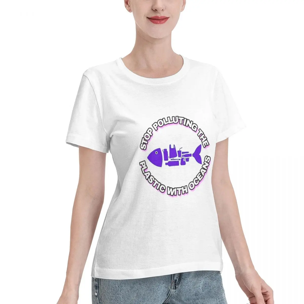 Blank For Print Stop Polluting Oceans With Plastic Women's T-shirt Harajuku College Girls Top