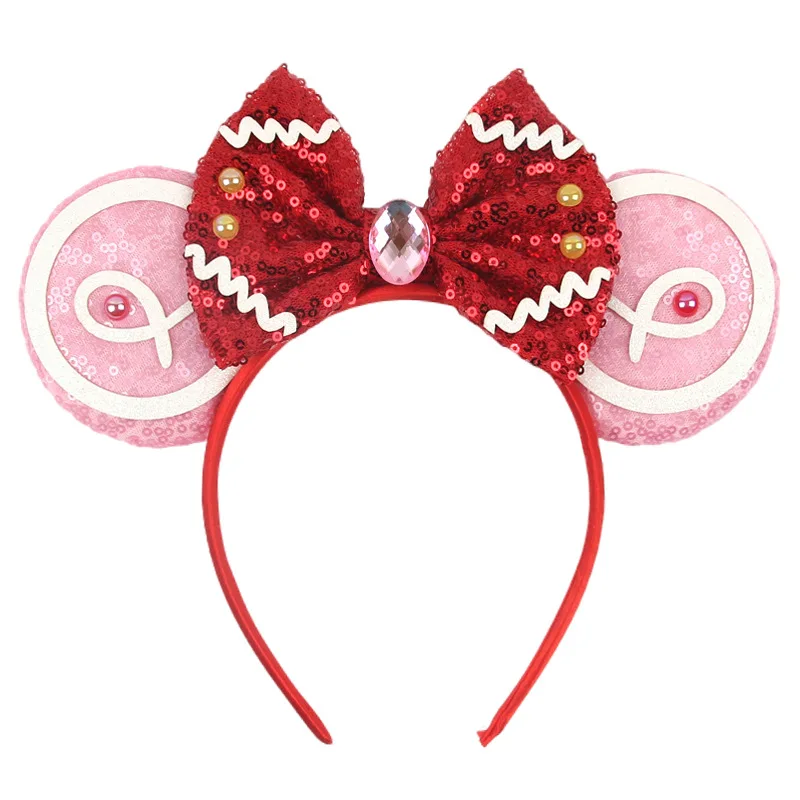 

Minnie Mouse Gingerbread Ear Headband for Adults Disney Mickey Mouse Ears Spots Christmas Hairbands Women Candy Hair Accessories