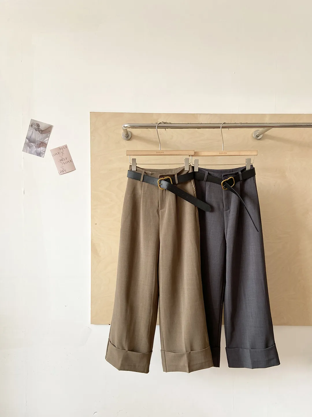 High Waist Wide Leg Pants Women's Casual Commute Slimming Cuffed Long Pants Korean Style Polyester Fiber Ladies Trousers
