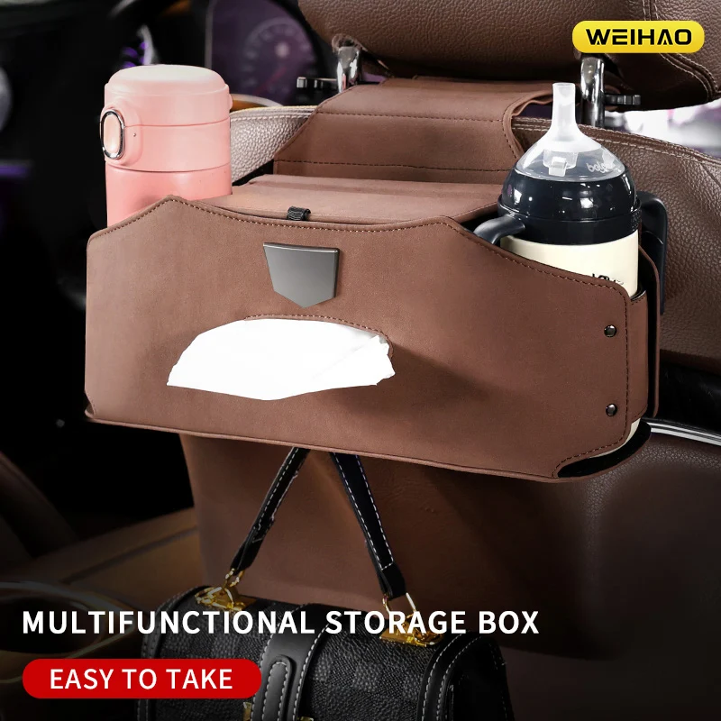 

WEIHAO Car Seat Back Tissue Box Multifunctional Hanging Car Storage Water Cup Napkin Extraction Box
