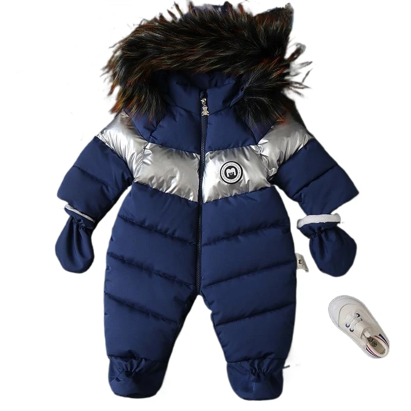 

ICJAEHAO Newbrons Baby Outerwear Coats Hooded Boys Girls Romper Plush Thickened Children Jumpsuit Winter Gloves Sets Bodysuit