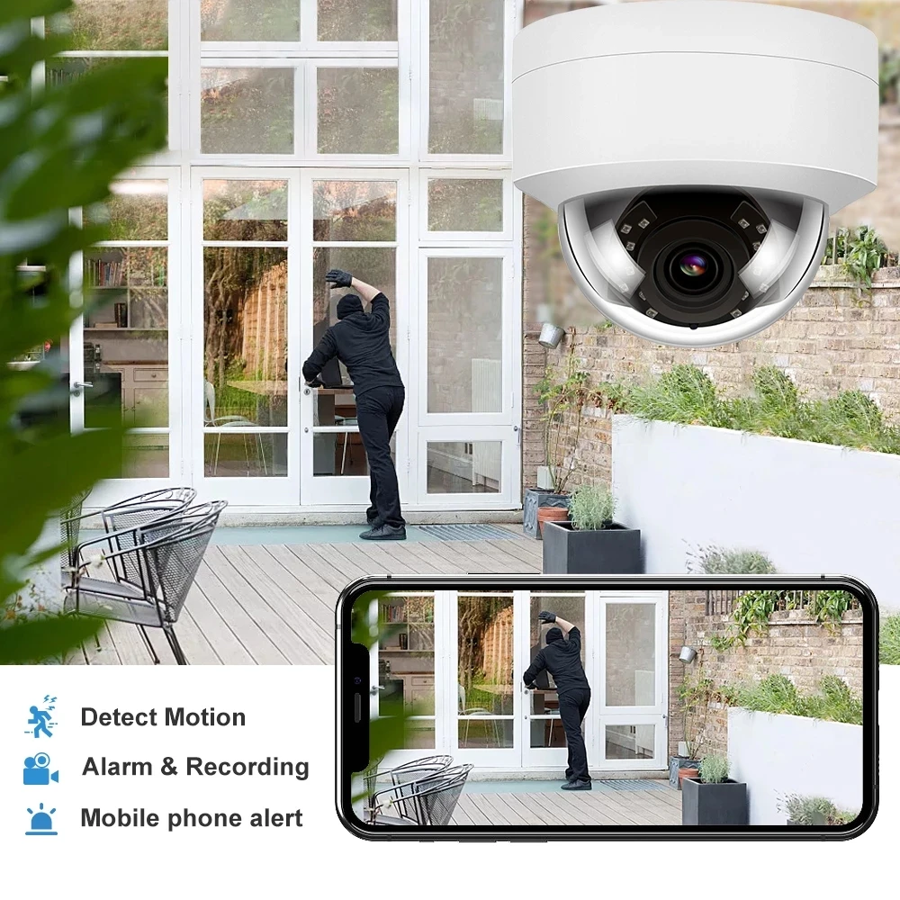 UniLook 5MP Dome POE IP Camera Built-in Microphone Outdoor Security IR 30m H.265 Video Surveillance Camera