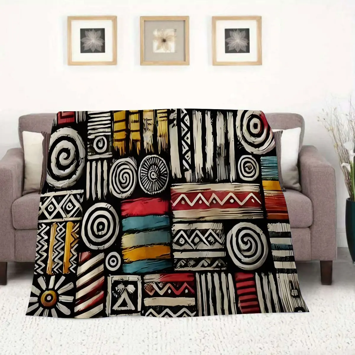Decorative Geometric Boho Tribal Aztec Throw Blanket for Couch Living Room Ethnic Tapestry Cozy Chic Picnic Blanket