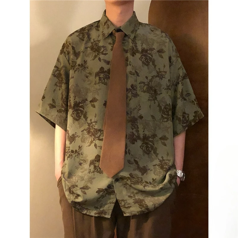 

Shirt Men's Short-sleeved Design Sense High-end Ice Silk Flower Shirt American Retro Jacket Temperament Fashionable and Elegant