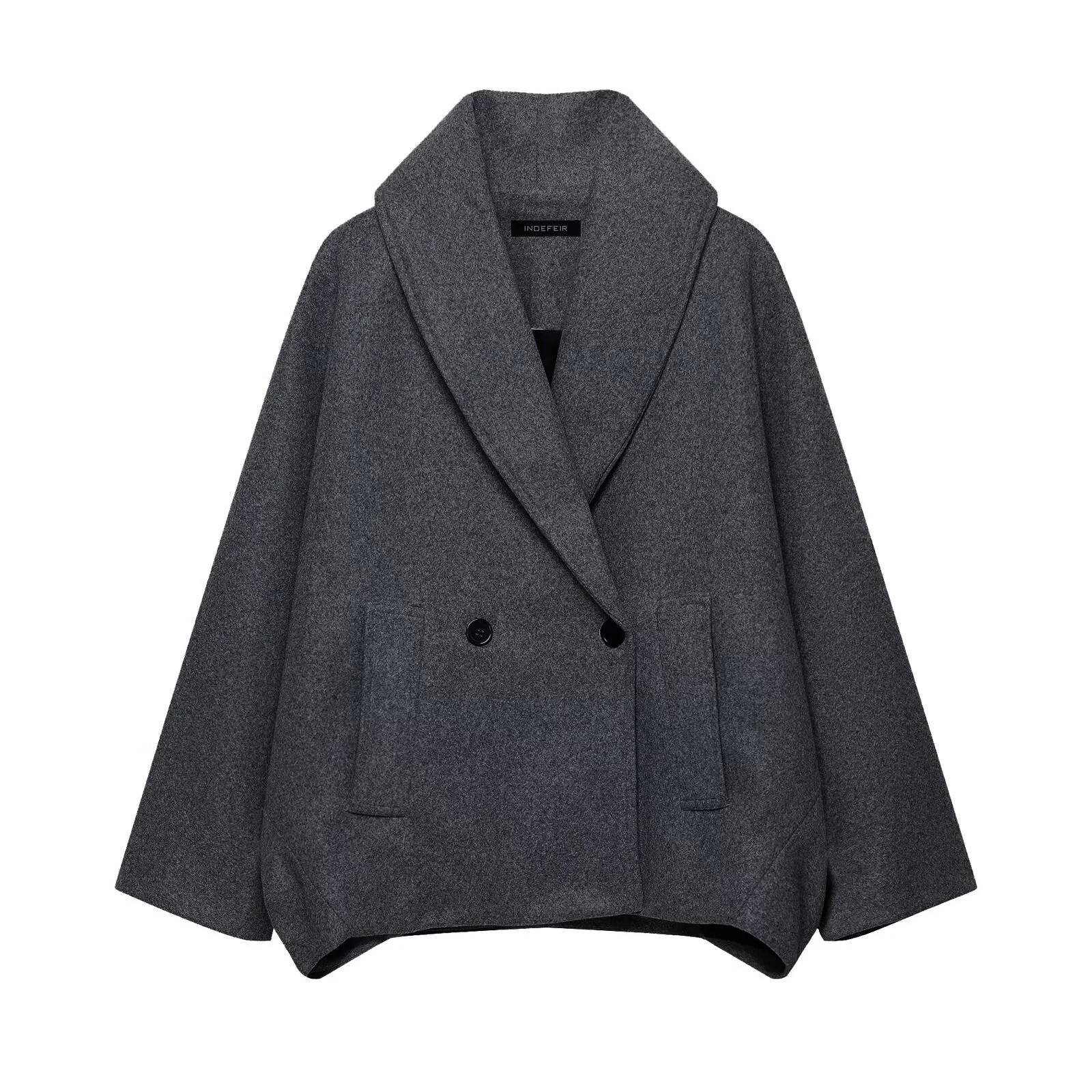 DEEABAE Autumn Winter New Women's European American Casual Bat Sleeve Flap Collar Mixed Double Row Zipper Coat Jacket