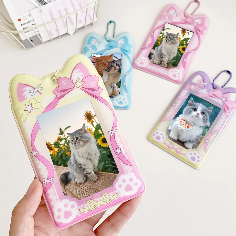 Korean Y2k PVC Card Holder Sweet Cute Small Card Storage Pendant Bowknot Card Sleeve Three Inch Original Design Photocard Holder