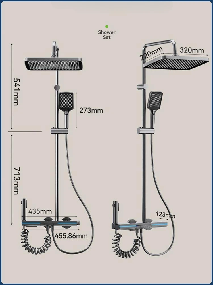 Piano Key 4 Function Water Outlet Rainlfall Shower System Bathroom Wall Mounted Intelligent Digital Display Shower Faucet Set