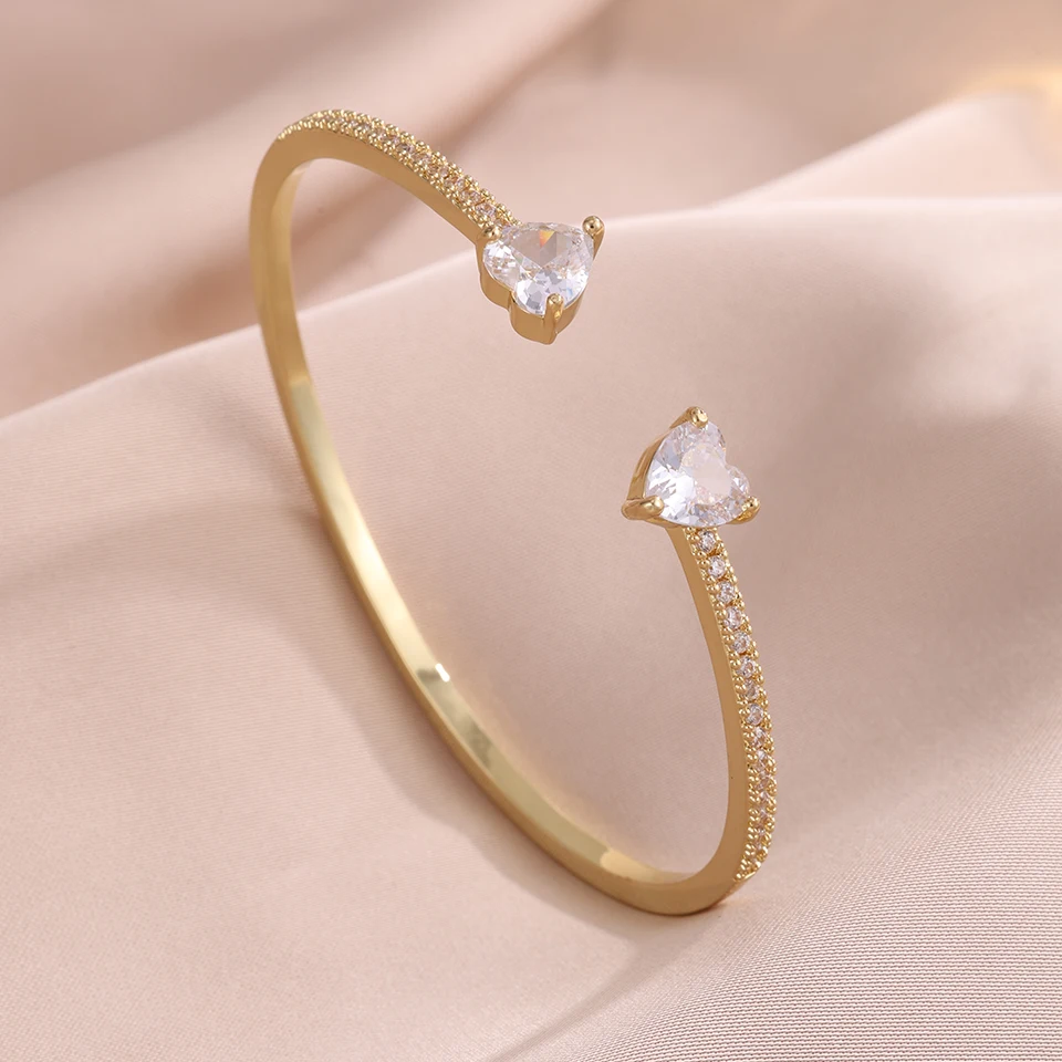 ZAKOL New Arrived Micro Paved CZ Heart Adjustable Open Bracelet Bangle for Women Trendy Wedding Pary Jewelry for Women