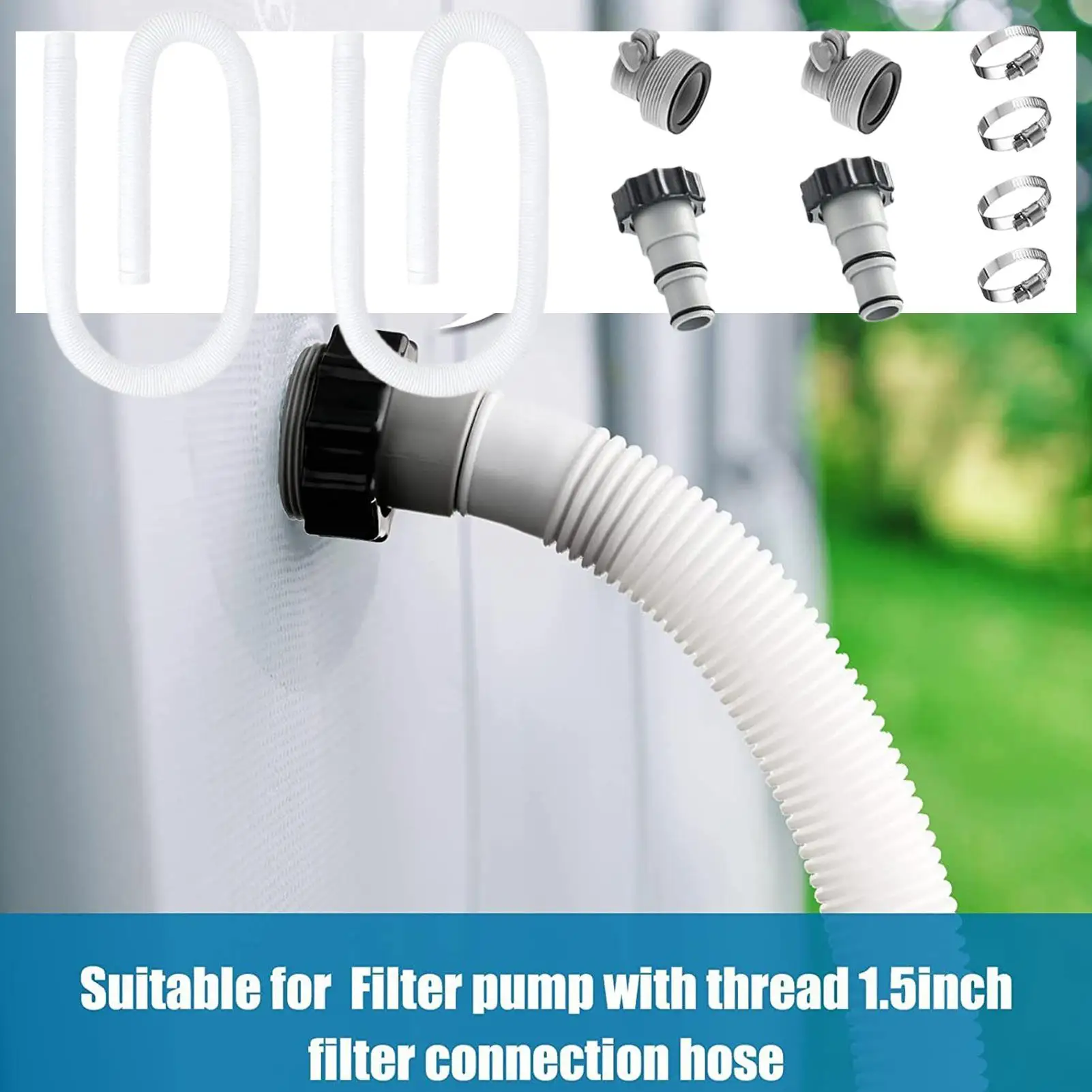 

150cm Pool Filter Pump Hose Set With Adapter Swimming Pool Hose Pipe Replacement For Circulation Flow Protection Plumbing