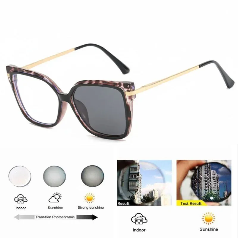 KSVEREN Large Frame Photochromic Myopia Glasses Women Retro Prescription Nearsighted Eyewear -0.5 -1.5 -2.0 -2.25 -4.5 To -6.0