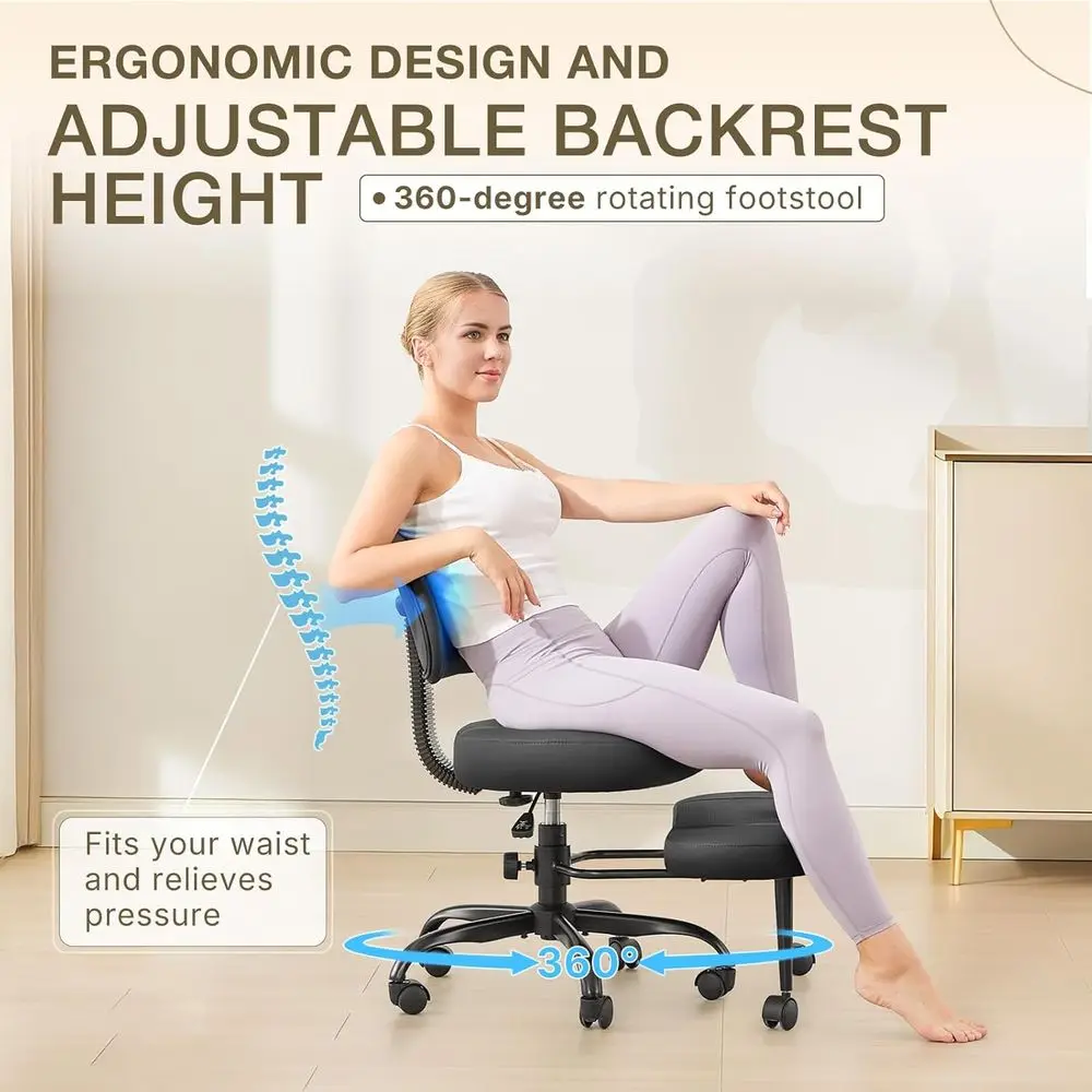 كرسي مكتب مريح بأرجل متقاطعة مع عجلات - كرسي ركوع بارتفاع قابل للتعديل لـ ADHD والتأمل واليوجا - كريسس كروس