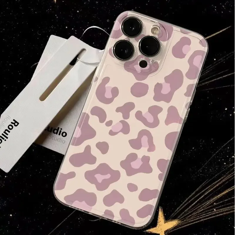 Lichtroze Luipaardprint Telefoonhoesje Voor Samsung Galaxy S25 S24 S22 S23 Ultra Plus Transparante Cover S22 + S23 + S24 + S25 + Shell