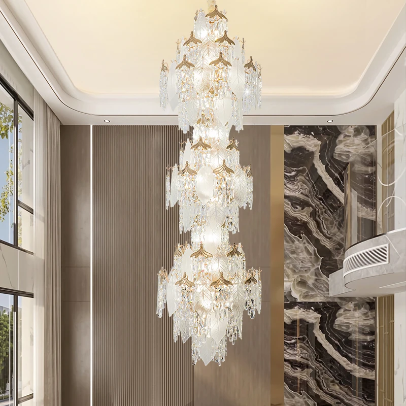 

Duplex Staircase Chandelier Light Luxury Crystal Modern Ceiling French And European Style Rotating Long 2025 New Pendant light