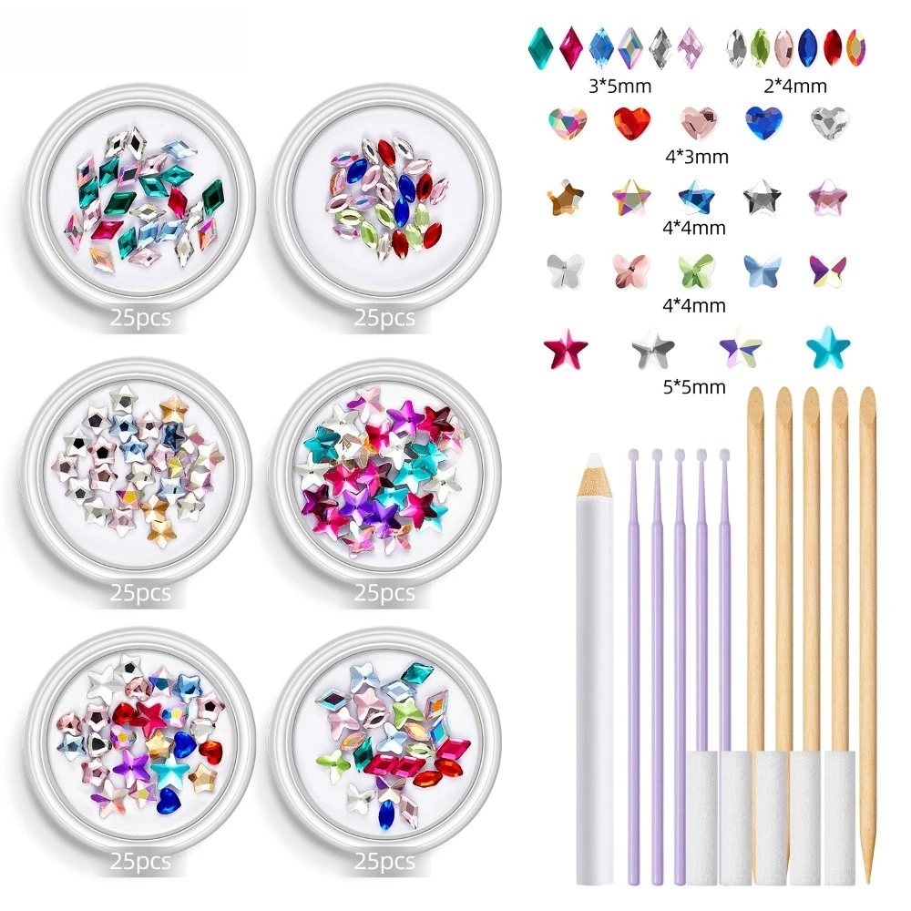 

6 упаковок, 150 шт., кристаллы для зубов, набор драгоценных камней «сделай сам», украшение для зубов, кристалл с инструментами, алмазная лента, цветной драгоценный камень, набор ювелирных инструментов