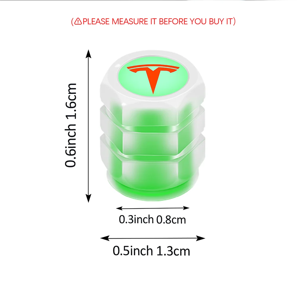 4Pcs Luminous Valve Caps Fluorescent Green Night Glowing Tire Decoration For Tesla Model 3 Model S X Y Roadster SpaceX Mod WYE