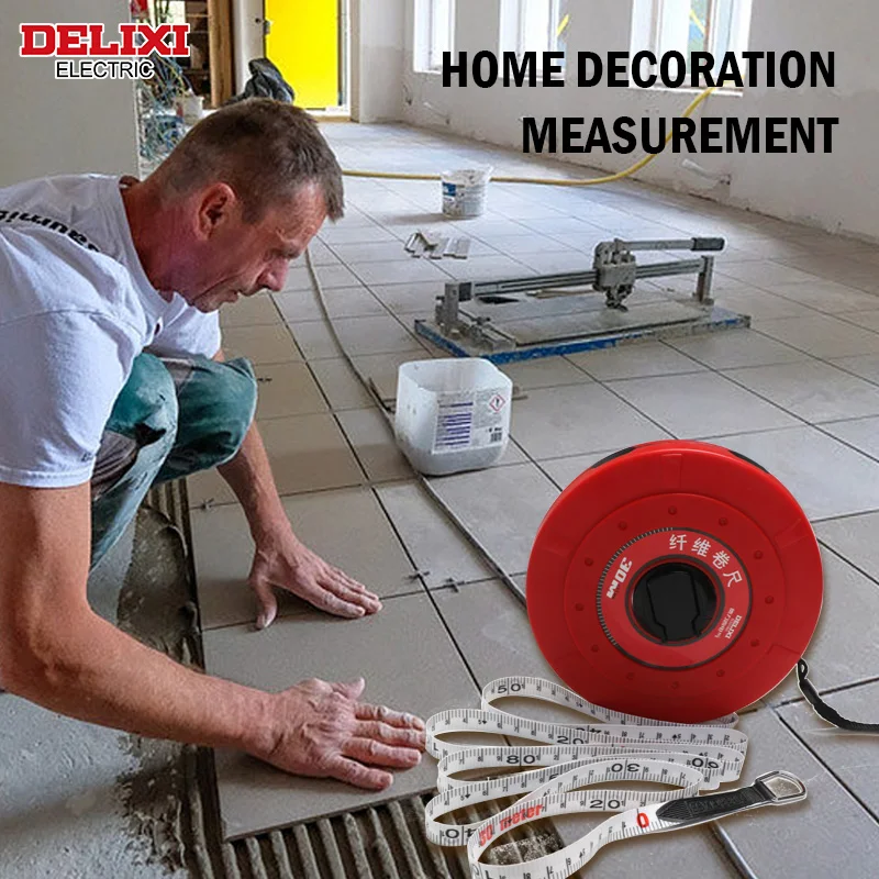 DELIXI ELECTRIC Tape Measure， 30M High Quality Fiberglass Double Sided Printing Measuring Tool,for Engineering Land Surveying