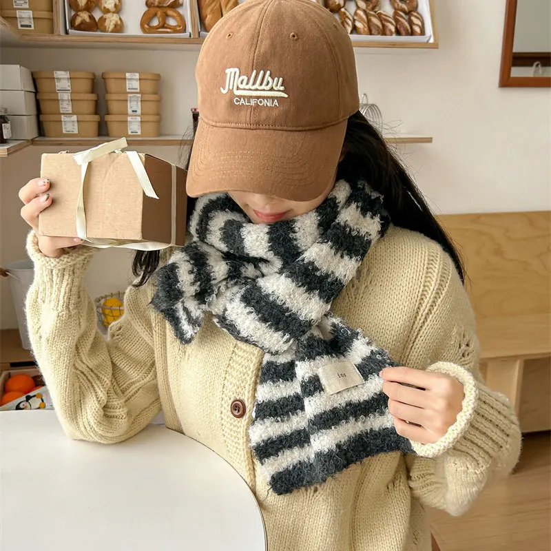 

2025 New Striped Color-Block Thick Braid Korean Style Scarf Men and Women Couples Shawl Thickened Large Warm Winter Neck Wh244