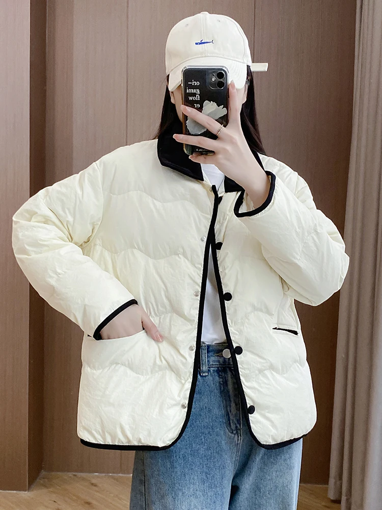 Women Jacket Autumn Winter New Outerwear Lapel Single Breasted Short Cotton Padded Parkas Warm Coats Oversized Jackets Tops