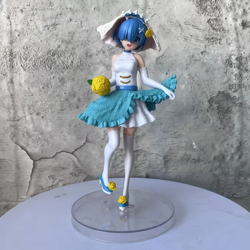 

Re Zero Rem Anime Figure Sakura Style Wedding Dress Statue Collectible Model Chassis Car Desktop Decoration For Anime Collectors