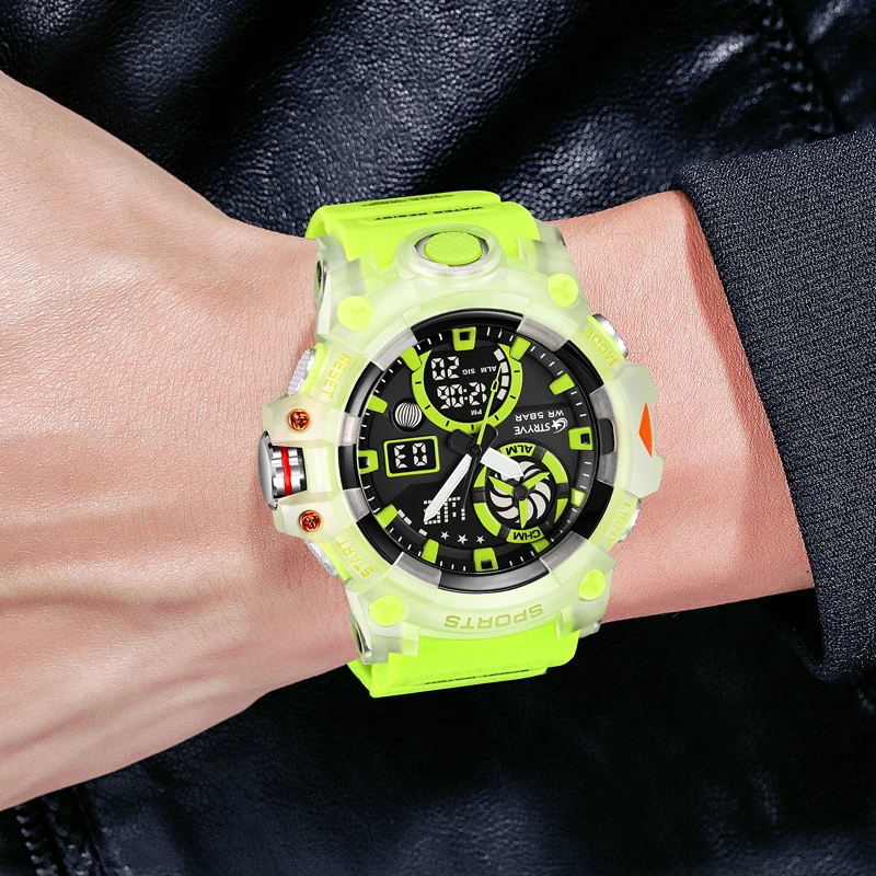 2023 New STRYVE Men\'s Watch Fashion Trend Double Movement Men\'s Watch Luminous Calendar Multifunctional Waterproof Watches 8027