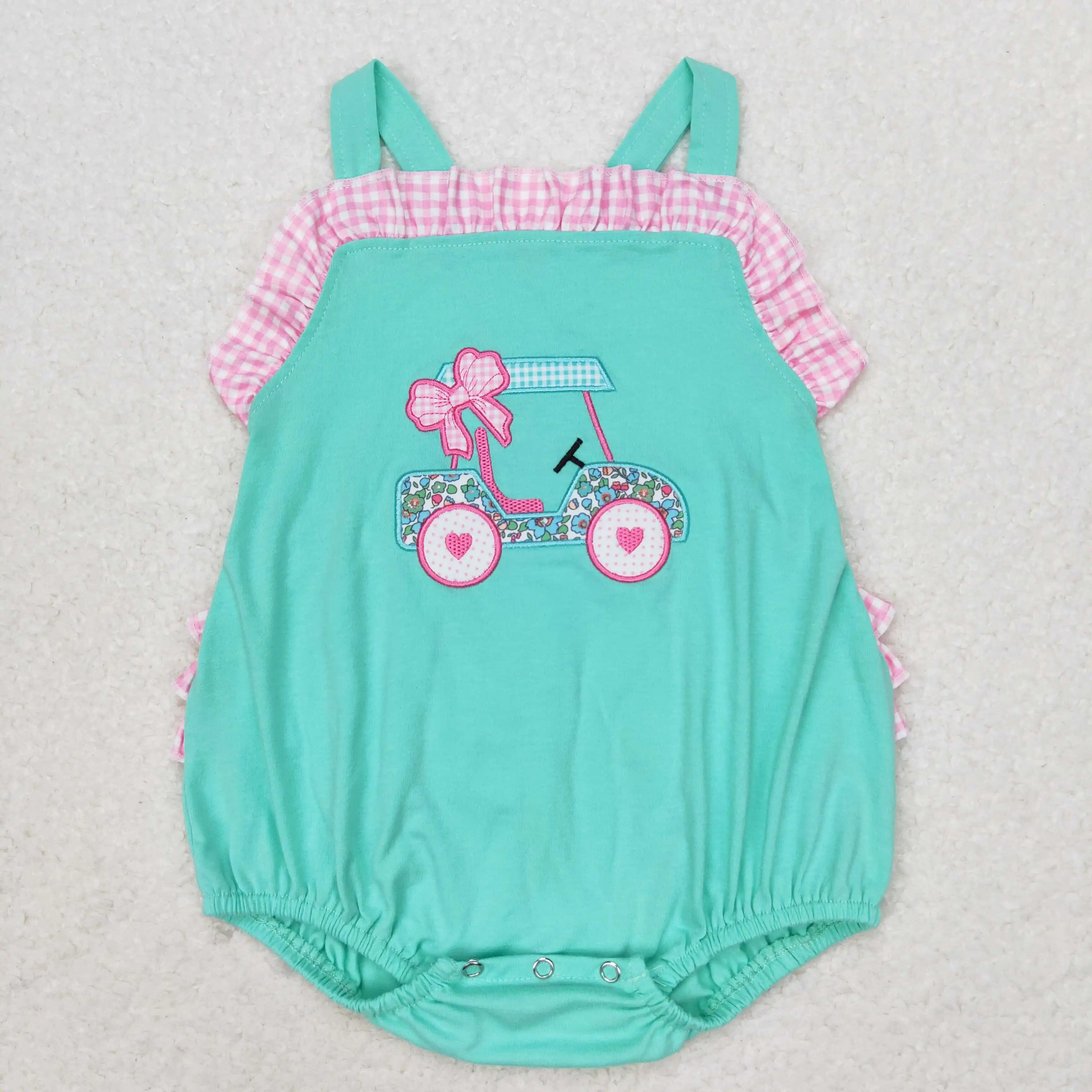 

SR1223 Fashion Baby Girls Summer Clothes Toddler Short Sleeve Embroidery Print Kids Boutique Romper