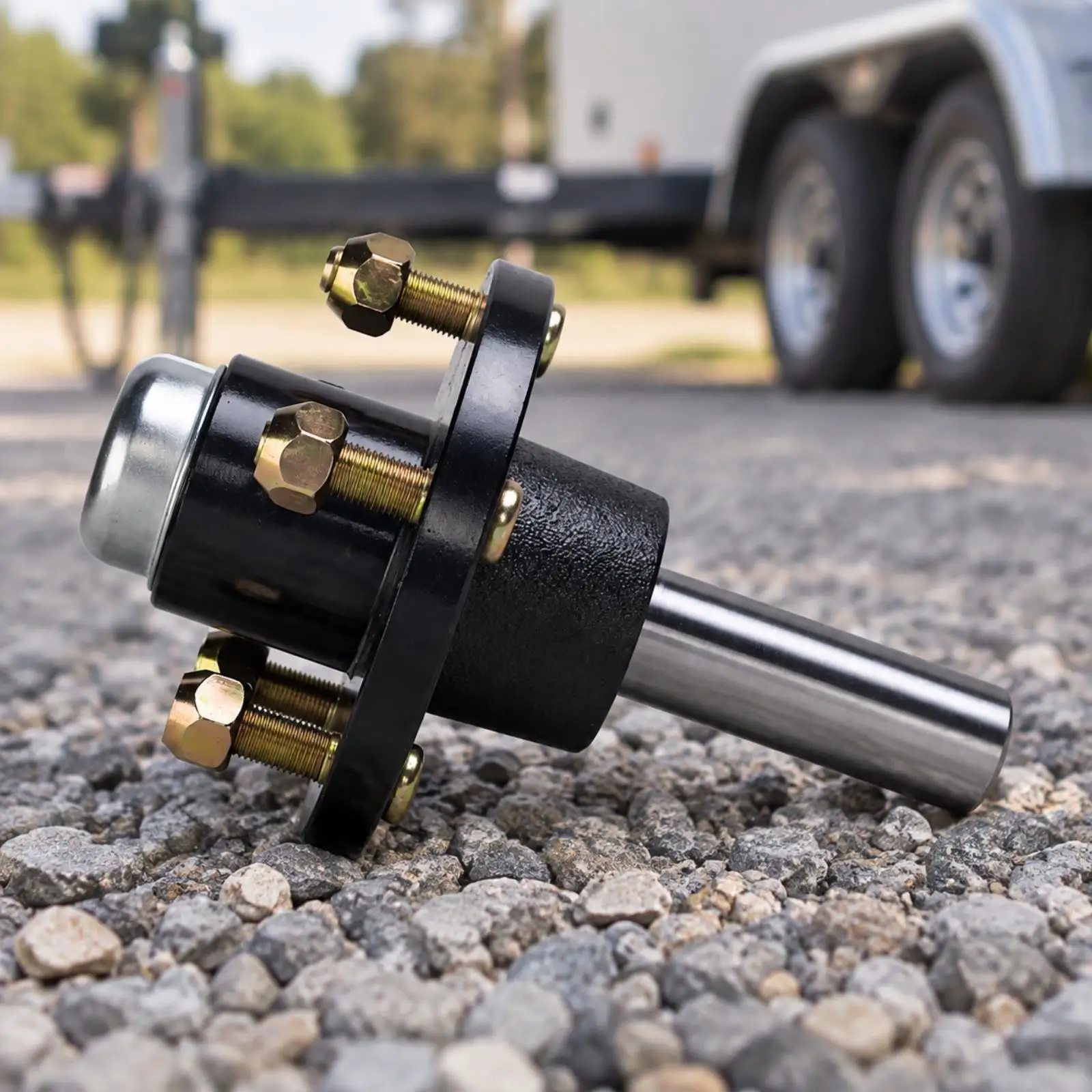 Trailer Hub and Axle Spindle Assembly with Bearings Seals and Dust Cap 5x114.3 Mm Bolt Circle Carbon Steel for RV Trailer Repair