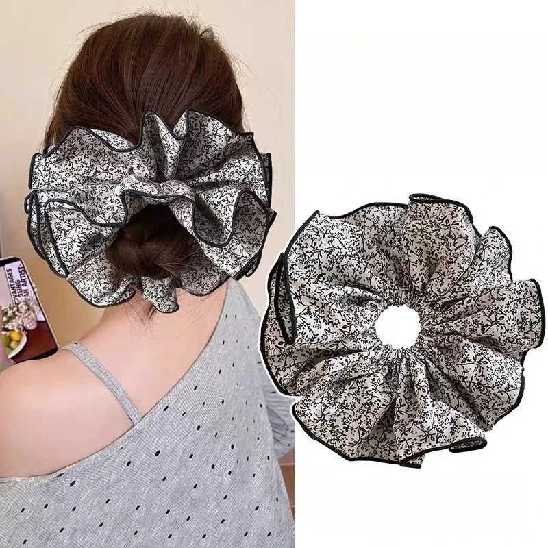 

Retro floral large intestine hair band for women's oversized high-end head flower ball head rope high elastic hair accessories