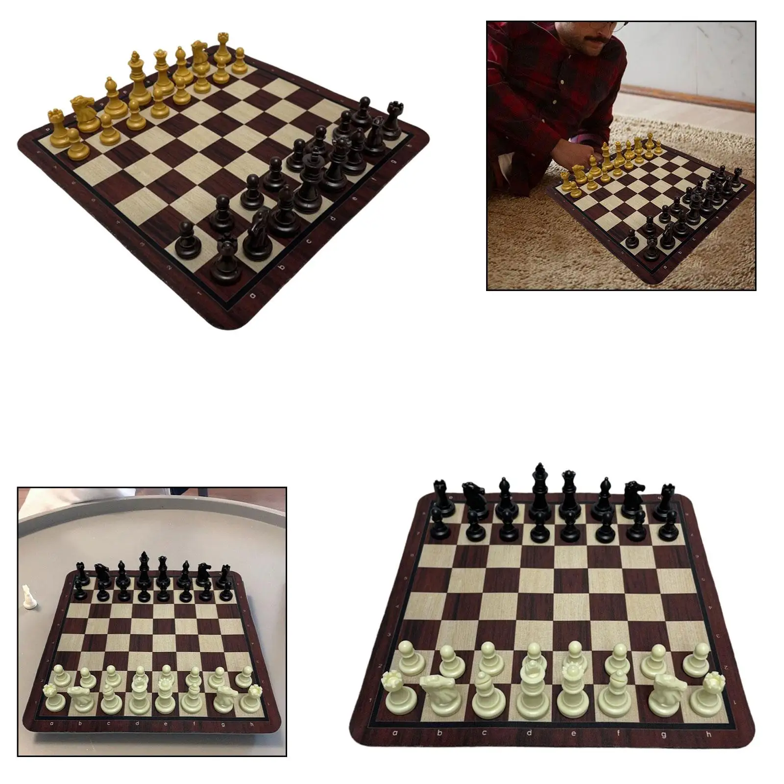 Professional Chess Board Game Set for Adults Children Folding Rubber Base Travel Portable Educational