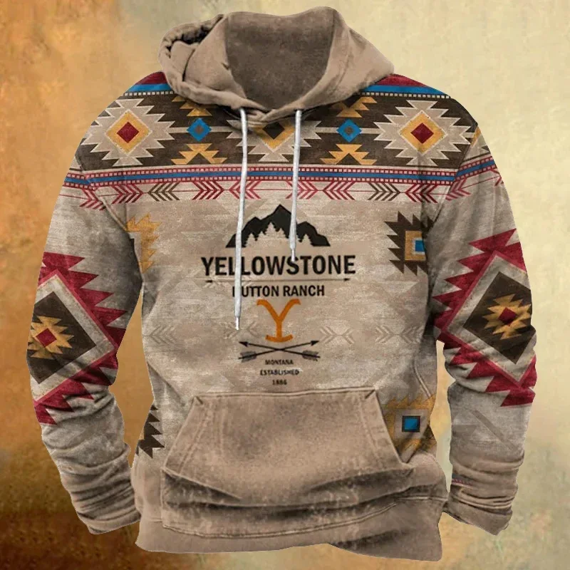 

Autumn Men's Hoodie Long Sleeve Sweatshirt Vintage Yellowstone National Park Print Oversized Y2k Clothing Fashion Hoodis For Men