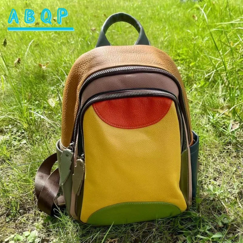 

New Women's Backpack Luxury Brand Genuine Leather Fashion Women's Backpack Handmade Splicing Colorful Casual Travel Backpack