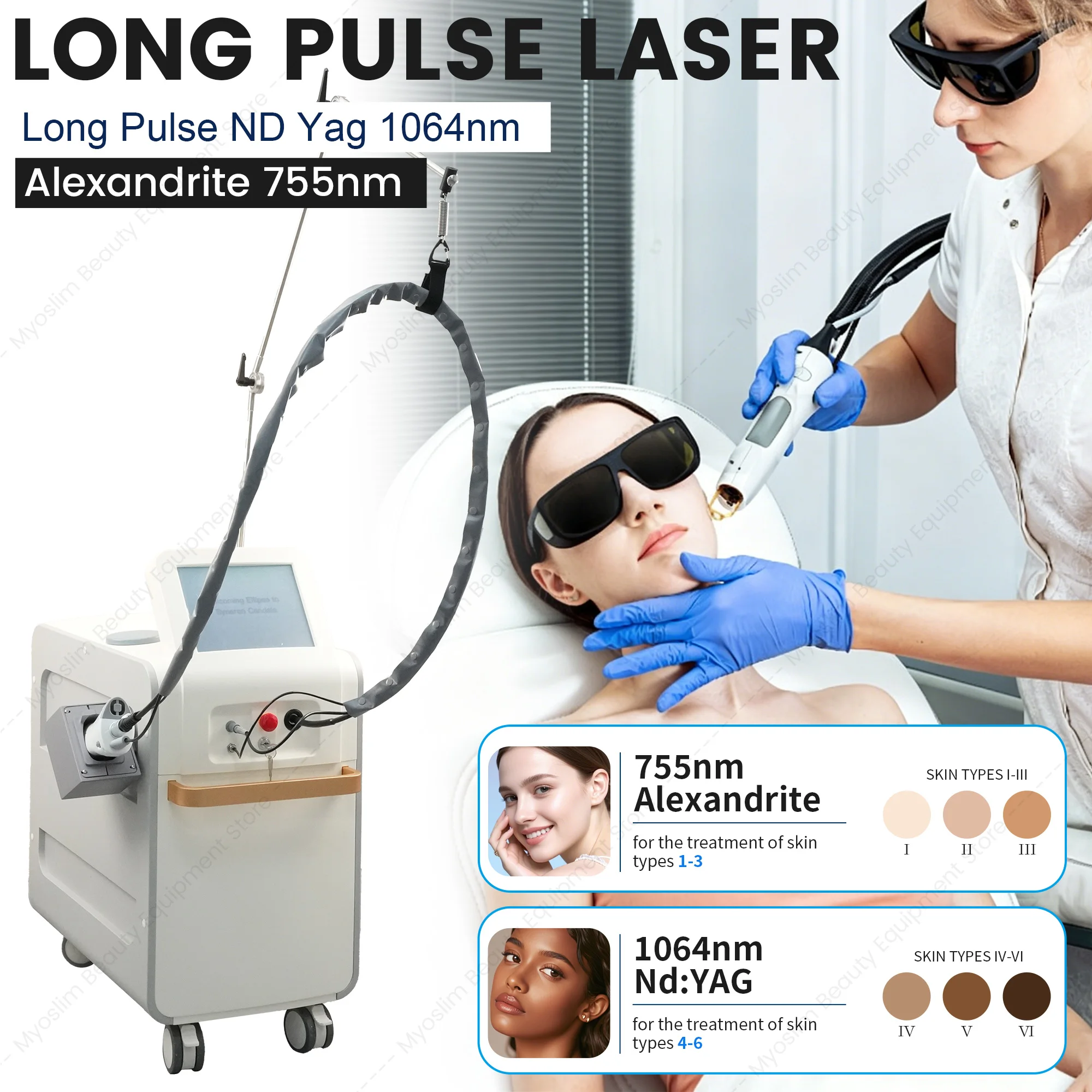 Vertical 755 Alexandrite Long Pulse Lase Machine Full Body Hair Removal Skin Rejuvenation Pigment Therapy Salon Instrument