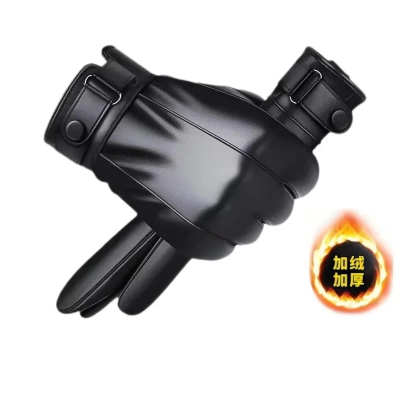 Winter Gloves for Men Genuine Leather Gloves Warm Plus Velvet Touch Screen Gloves Outdoor Cycling Driving Motorcycle PU Gloves, image 13