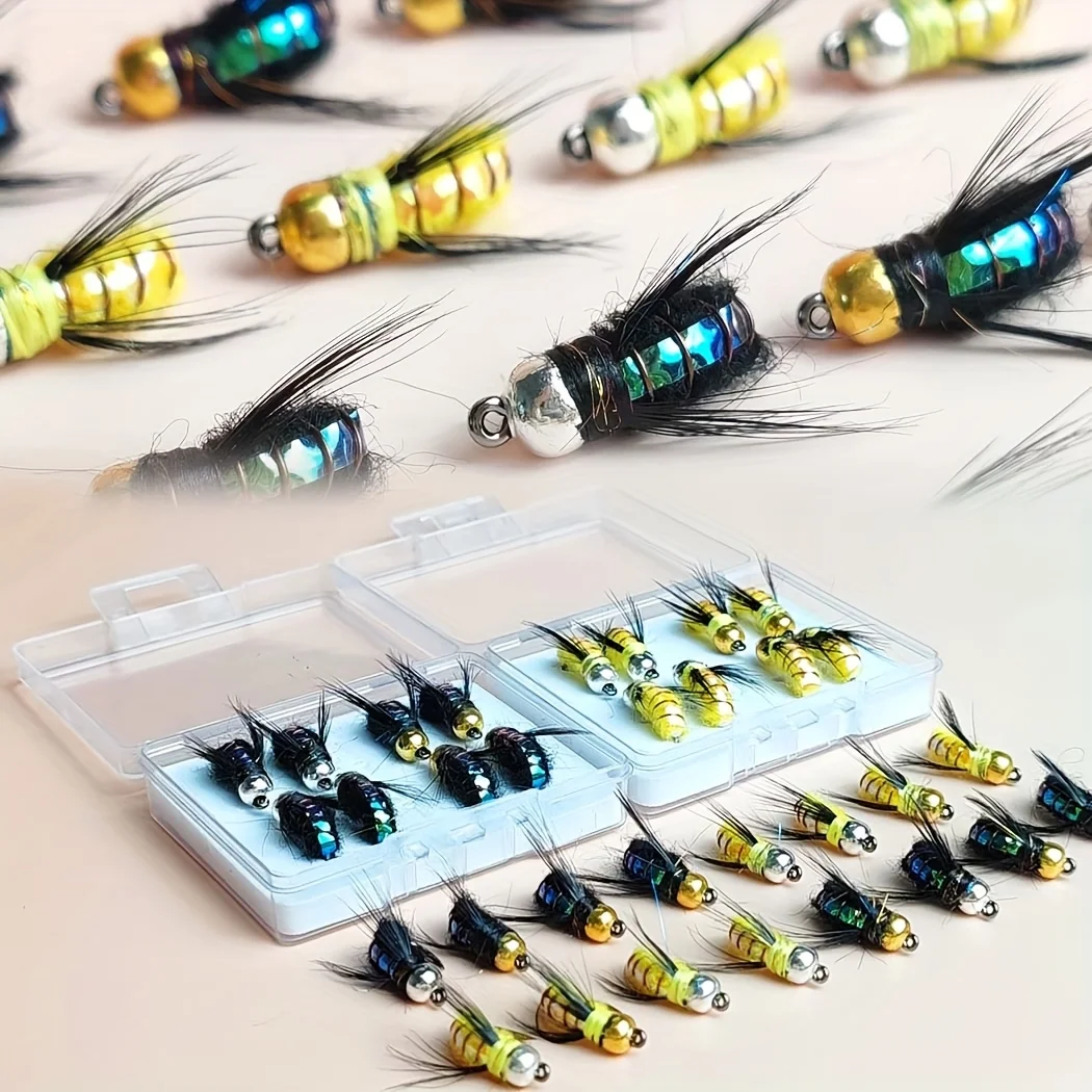 Fliegenfischen-Fliegen-Köder, künstlicher Köder, Humpy Fly (gelb/schwarz), Forellen-Angelfliegen, Packung mit 4 Stück/8 Stück