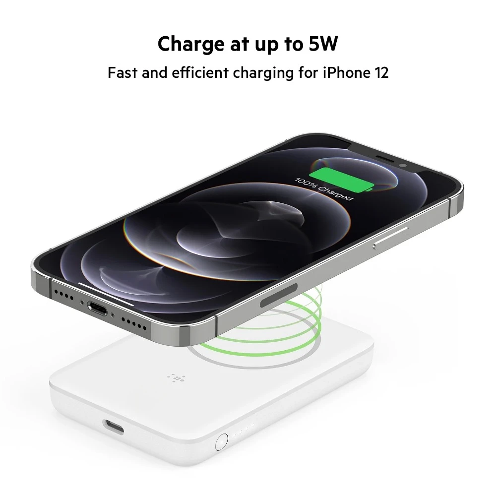 Wireless Power Bank, Portable Magnetic Power Bank - Compatible with IPhone, AirPods and More - White image 4